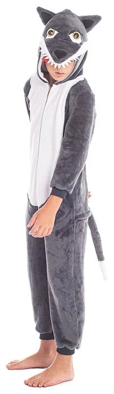 Disfraz de Lobo Gris de Peluche con Capucha Infantil Lobo Partilandia